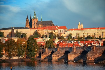 Prague skyline and bridge