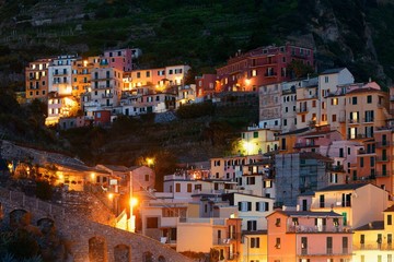 Fototapeta na wymiar Manarola buildings in Cinque Terre night