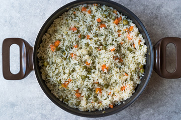 Vegetable Rice with Green Peas, Carrots and Dill in Pot / Pilav or Pilaf