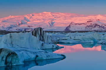 Sunrise in Jokulsarlon glacial lagoon, Iceland