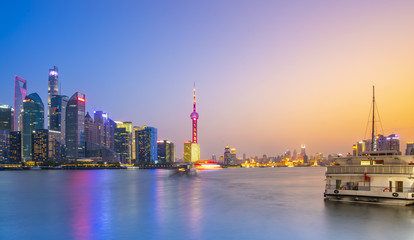 Fototapeta premium Shanghai the Bund Lujiazui architectural landscape nightscape and city skyline