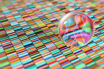 3D Illustration of a method of colored DNA sequencing.