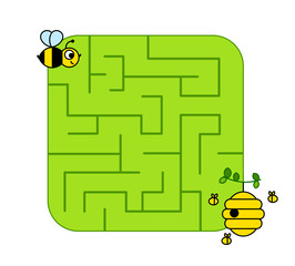 Help baby bee cub find path to hive. Labyrinth. Maze game for kids. Vector puzzle.