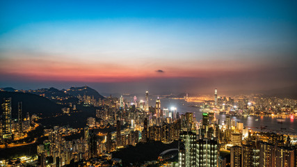 Naklejka premium City sunset, city view, in Hong Kong, hike travel