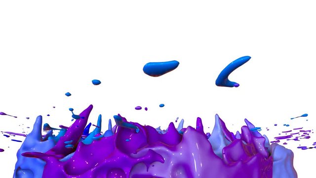 3d splashes of paint dance in 4k on white background. Simulation of splashes of ink on a musical speaker that play music. V31