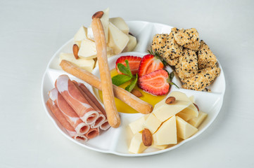 food in plates on a white background