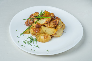 food in plates on a white background
