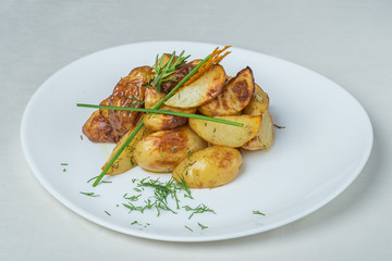 food in plates on a white background