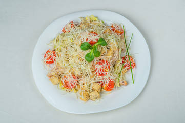 food in plates on a white background