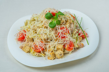 food in plates on a white background
