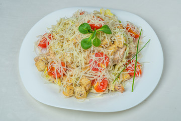 food in plates on a white background