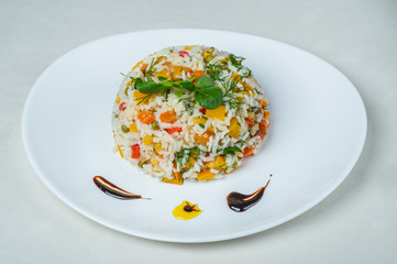 food in plates on a white background