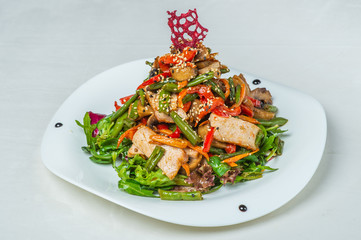 food in plates on a white background
