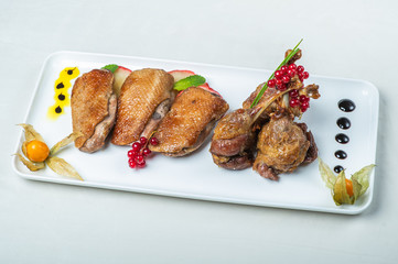 food in plates on a white background