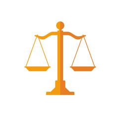 The symbol of wood scales for law, justice, and equality in a flat and simple design