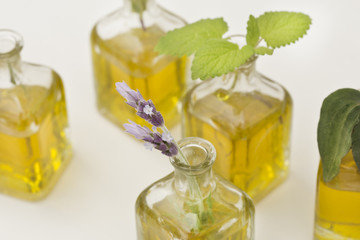 essential oil and lavender flowers