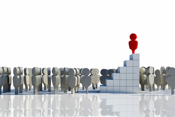 business leadership people concept with 3d rendering man stand on stair stage with other people below on white floor