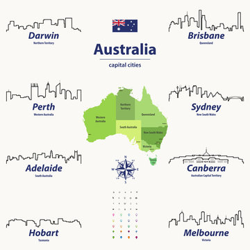 Australia cities skylines vector outline skylines