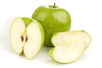 ripe juicy green apple on a white background
