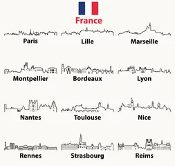 Fotobehang vector outline icons of France cities skylines © brichuas