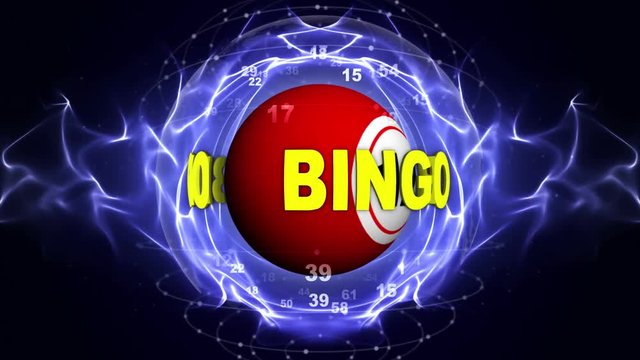 BINGO Text Animation Around the Bingo Ball, Rendering, Background, Loop, 4k
