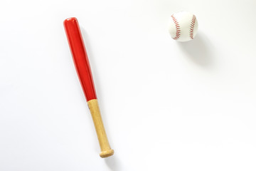 Baseball stick and ball. Isolated in white