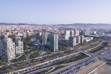 Fototapeta na wymiar Business area in barcelona. Diagonal Mar. Aerial view
