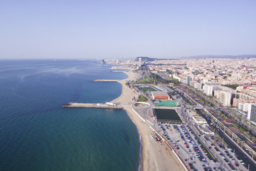 The city of Barcelona and the beaches .Aerial view.