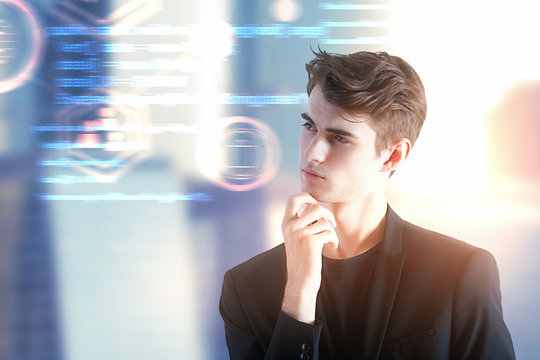 Businessman with computing code