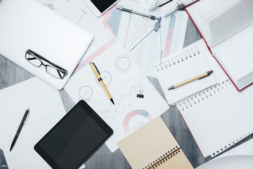 Modern desktop with blank touchpad and smartphone