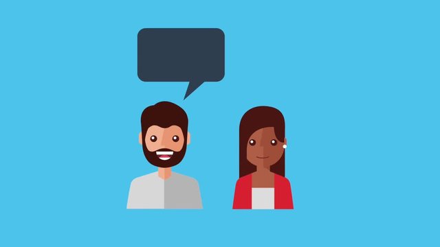 young woman and man speech bubble talk converation animation hd