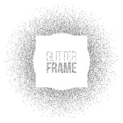 Frame made of silver glitter isolated on white background. Vector silver frame.