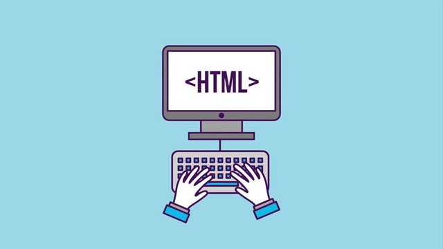 hands programmer working computer html header and body language code animation hd