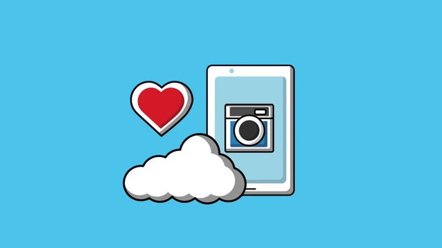 social media mobile phone cloud storage photo application animation hd