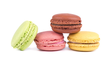 Macarons isolated in white background. Colorful macaroons. Sweet macarons.