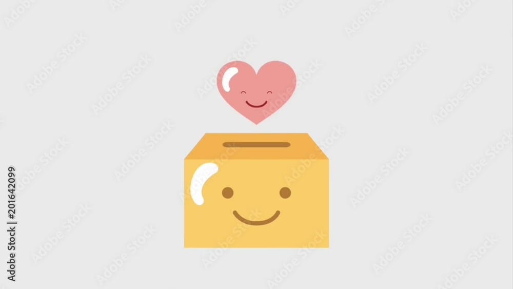 Wall mural charity donation kawaii cardboard box and heart love cartoon animation hd