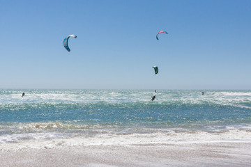Kite surfers in the Ocean.  California coast way. Highway  1. USA