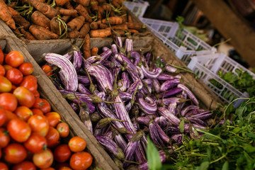 eggplants and tomatoes on the market
