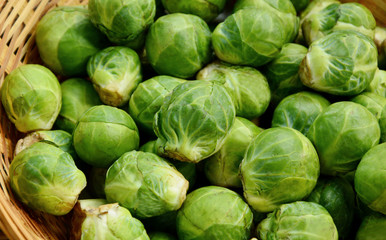 Many Brussels Sprouts in basket with full frame.
Benefit of Brussels Sprouts
