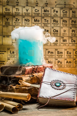Dynamic blue chemical reaction in school laboratory