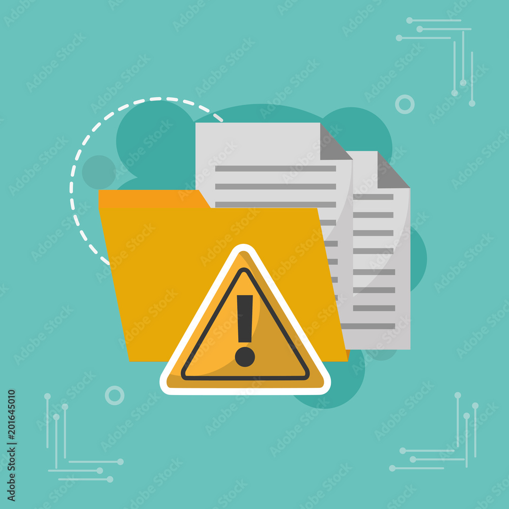 Poster folder data warning alert attack cyber security vector illustration