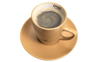 a cup of coffee with a dynamic liquid