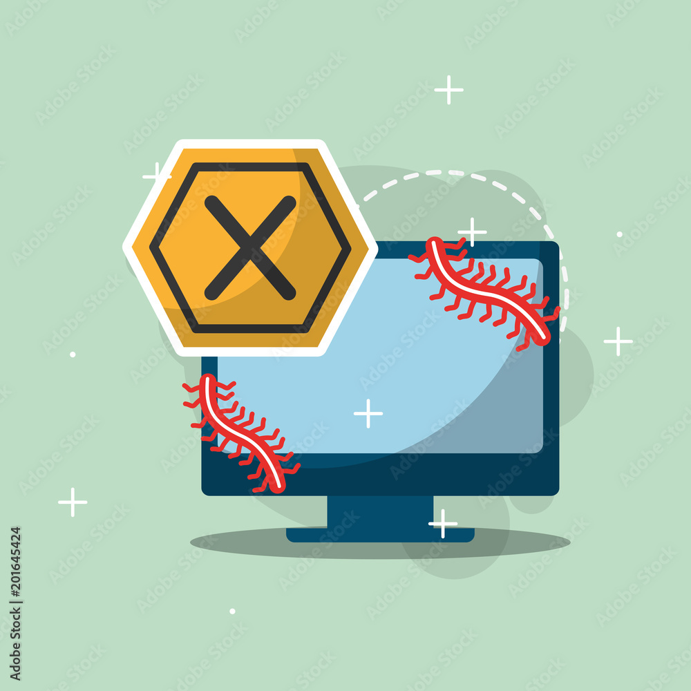 Poster cyber security computer device error worm attack vector illustration