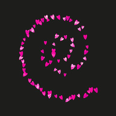 Wedding confetti with pink glitter hearts. Valentines day. Vector background. Hand drawn texture. Love theme for flyer, special business offer, promo. Wedding confetti template with hearts.