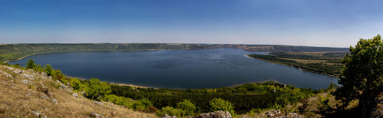 Fototapeta na wymiar Scenic panorama view from the hill to the reservoir on the Dniester river, Ukraine.