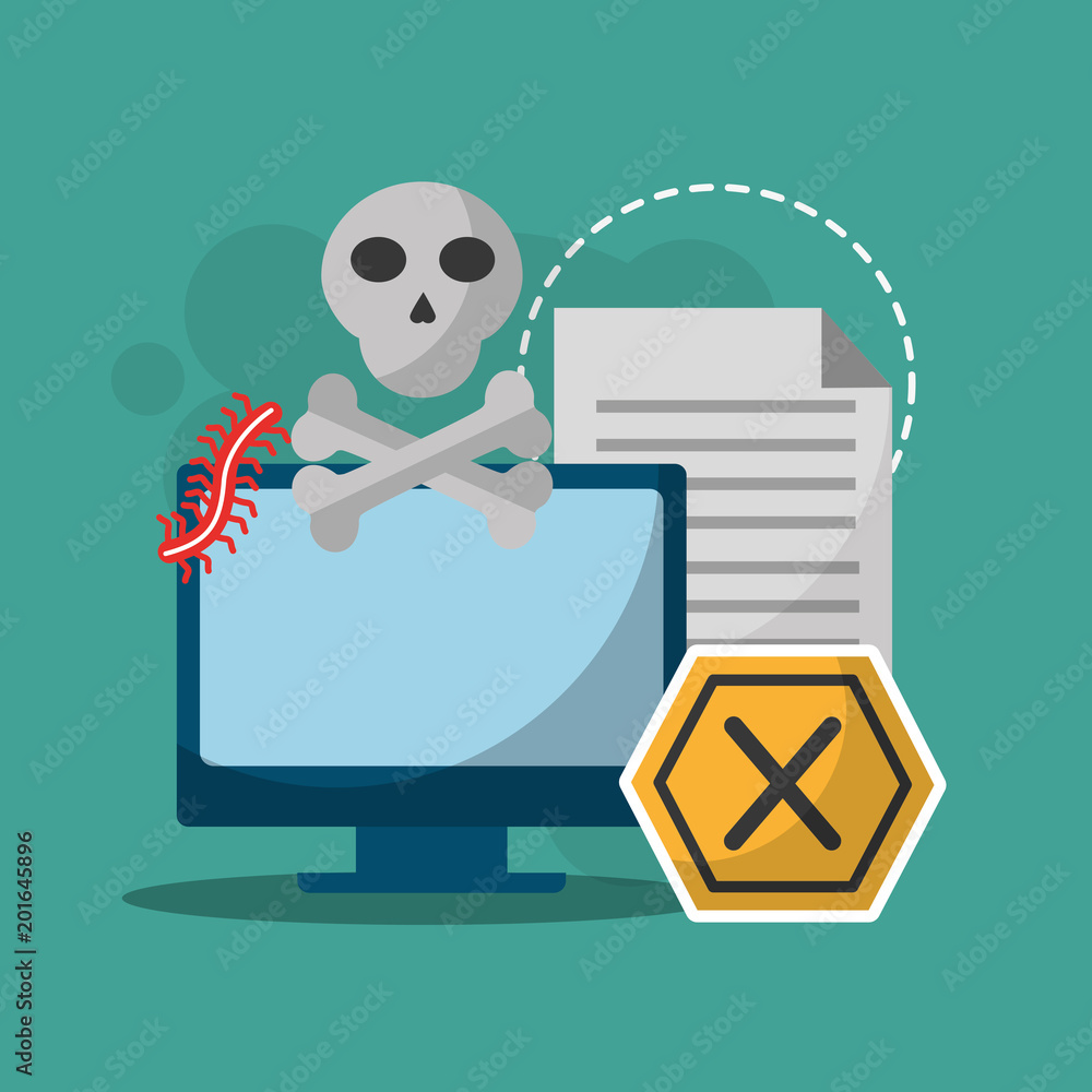 Poster cyber security computer alert attack virus digital vector illustration