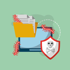 cyber security mobile folder data shield worm vector illustration