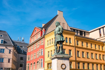 Monument of famous German composer George Frideric Handel in Halle (Saale) Marktplatz, Germany