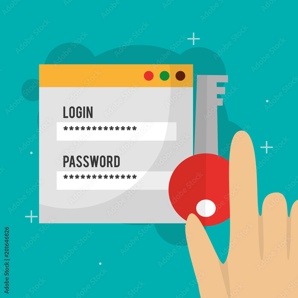 Poster cyber security hand holding key access website login code vector illustration