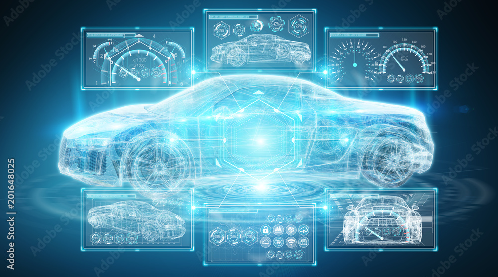 Poster modern digital smart car interface 3d rendering